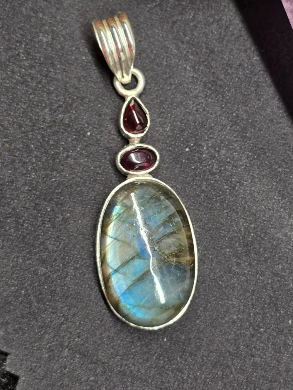 Ruby & Labradorite Pendant, Natural Gemstone Crystal Jewelry